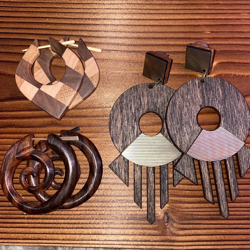 *3 for $5* Wood earrings 3 pair - Boho - hippy - eclectic